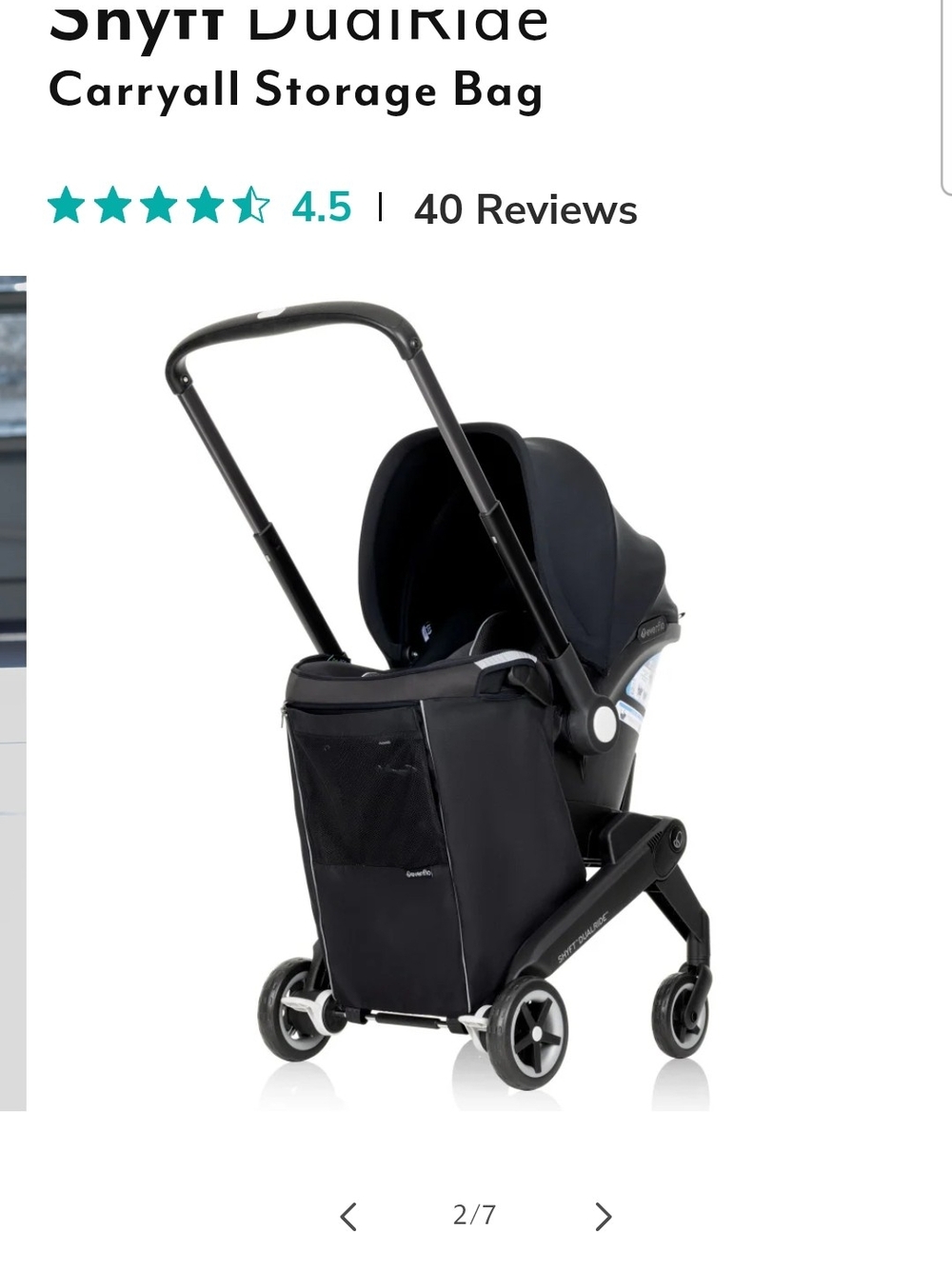Evenflo Shyft Dual Ride Stroller Carryall Storage Bag in Black